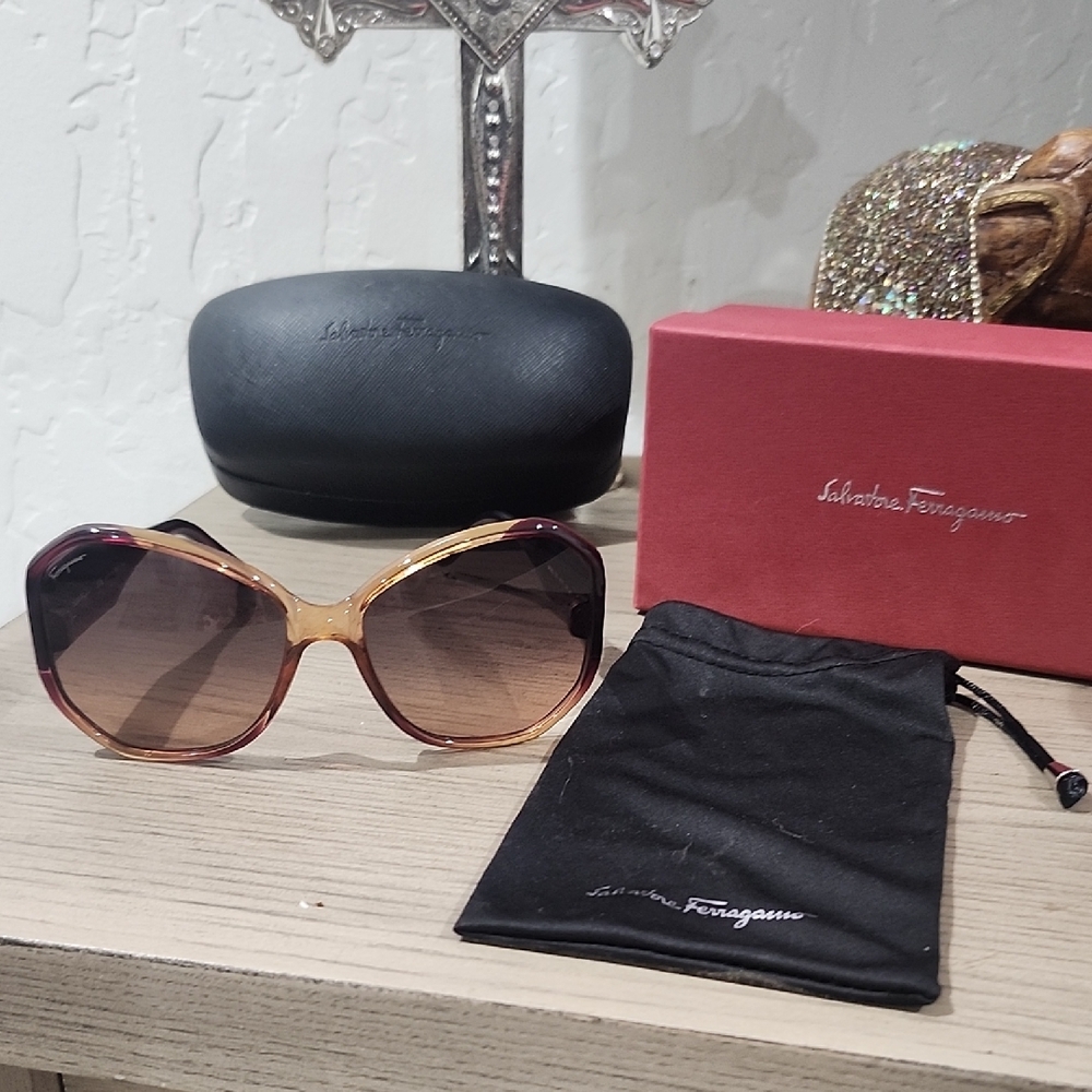 Salvatore Ferragamo Brown to Pink Gradient Oversized Women's Sunglasses